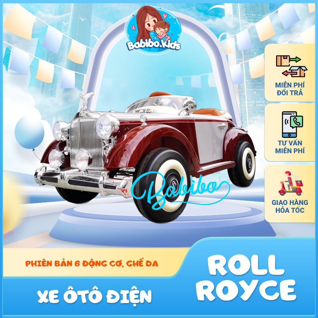 Xe ô tô điện trẻ em, Xe ô tô điện cho bé mẫu Rollroyce hiện đại phiên bản 6 động cơ ghế Da- Babibokids