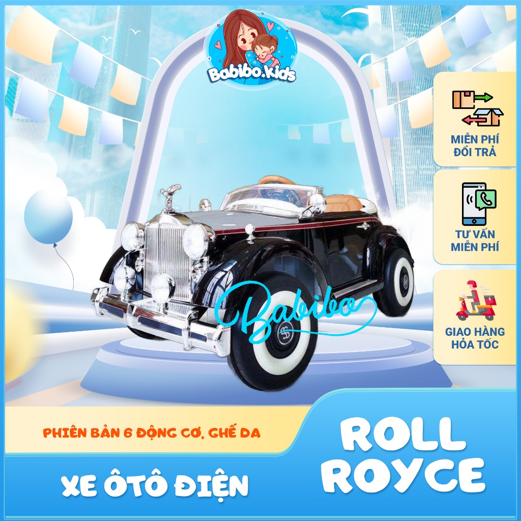 Xe ô tô điện trẻ em, Xe ô tô điện cho bé mẫu Rollroyce hiện đại phiên bản 6 động cơ ghế Da- Babibokids