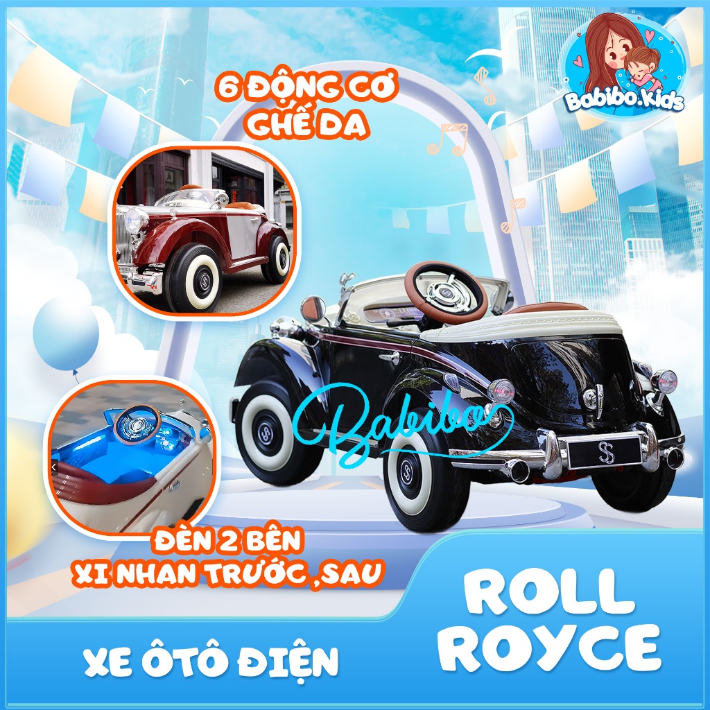 Xe ô tô điện trẻ em, Xe ô tô điện cho bé mẫu Rollroyce hiện đại phiên bản 6 động cơ ghế Da- Babibokids