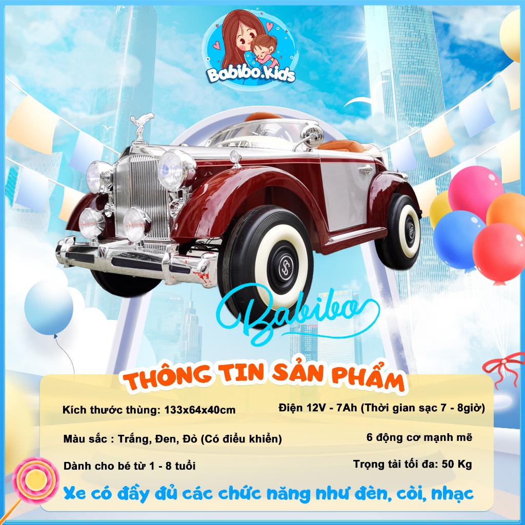Xe ô tô điện trẻ em, Xe ô tô điện cho bé mẫu Rollroyce hiện đại phiên bản 6 động cơ ghế Da- Babibokids