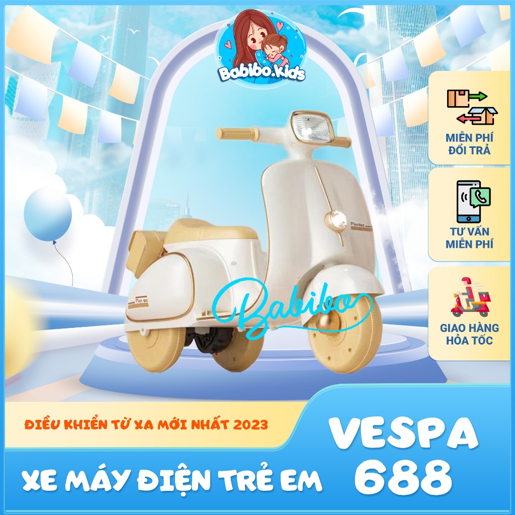 Xe máy điện trẻ em, xe máy vepa cho bé BABIBO KIDS mã 688