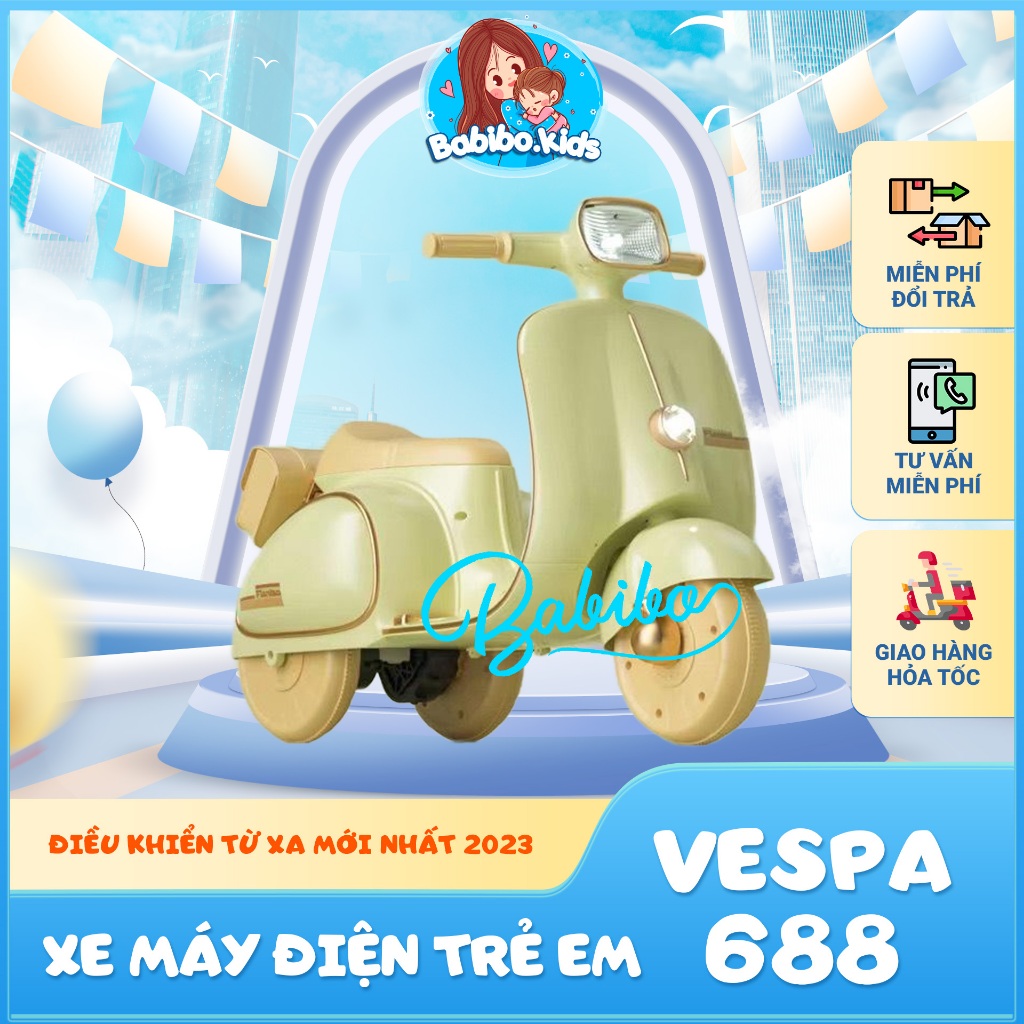 Xe máy điện trẻ em, xe máy vepa cho bé BABIBO KIDS mã 688