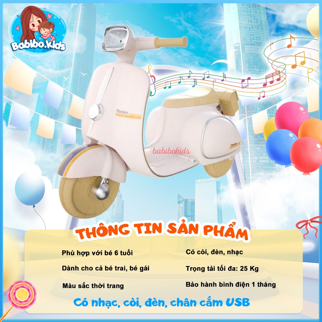 Xe máy điện trẻ em, xe máy vepa cho bé BABIBO KIDS mã 688
