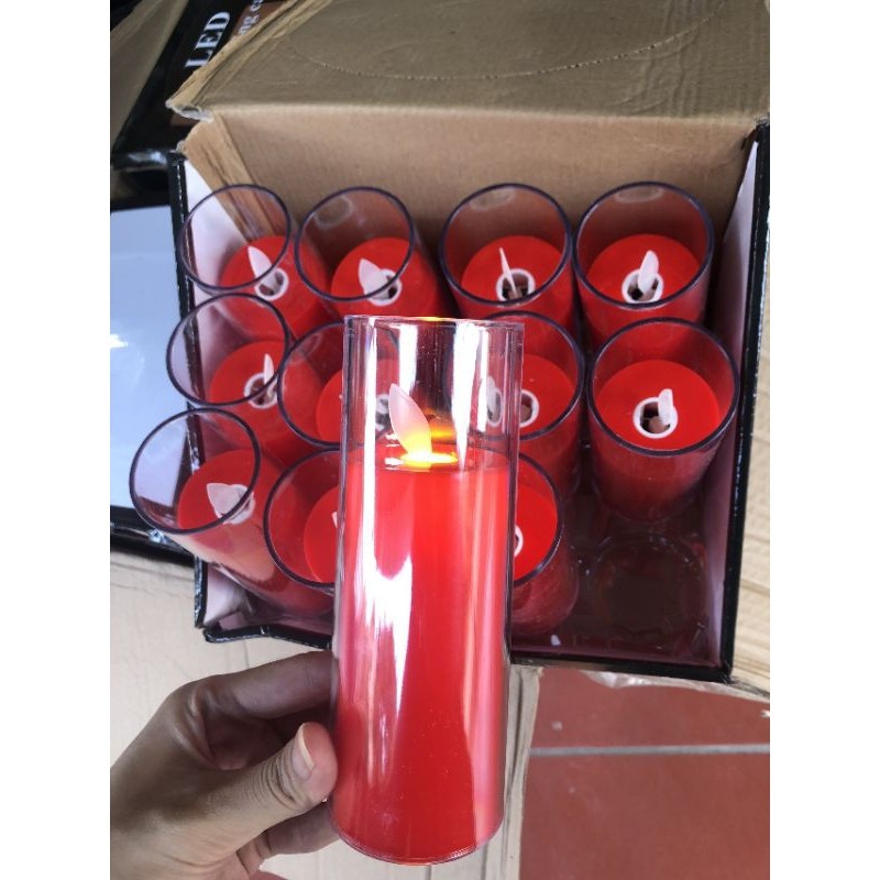 Đèn Nến Điện Tử Mini Cốc Nhựa dùng Pin trang trí phòng, để ban thờ, màu đỏ không tắt đường kính 5 cm