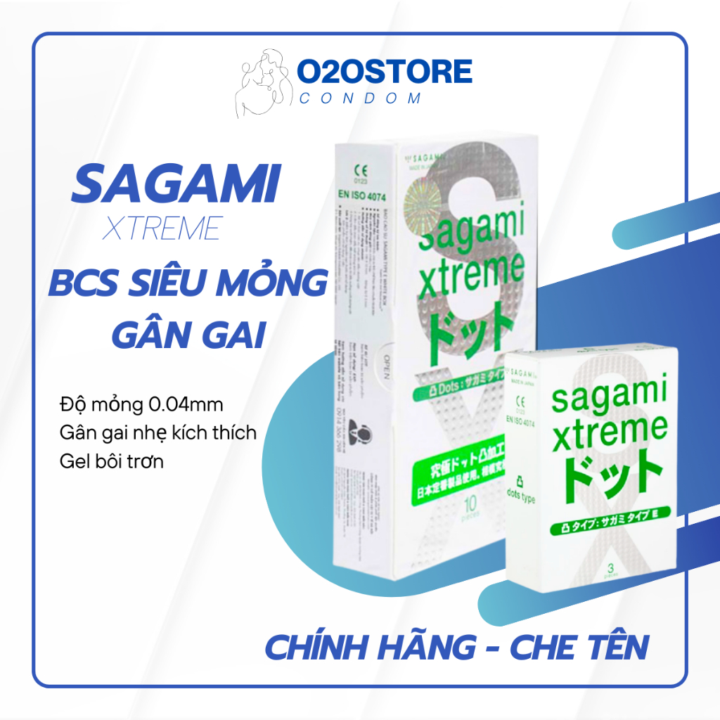 Bao cao su Sagami Extreme White - siêu mỏng, co giãn tốt, gân gai nhẹ, kéo dài thời gian quan hệ