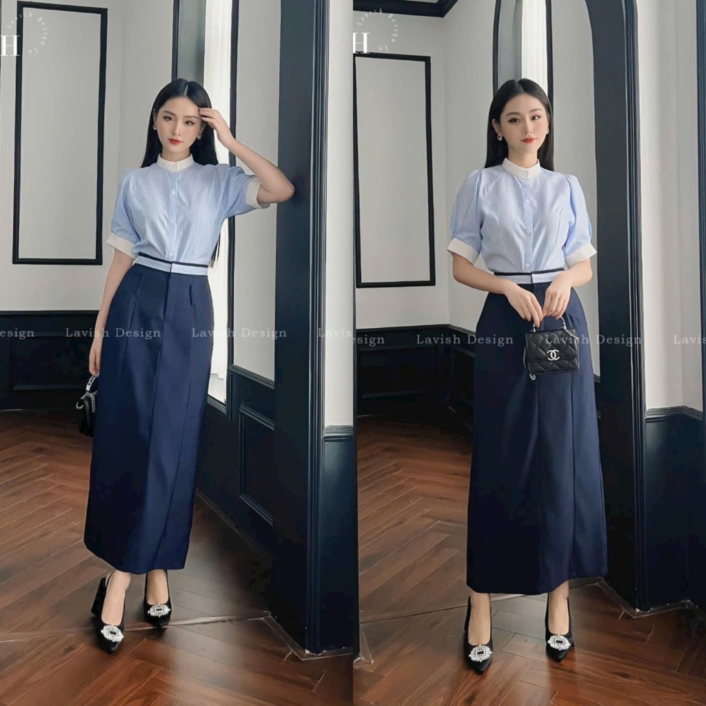 Sét bộ nữ áo sơ mi đóng nút trẻ trung thanh lịch mix chân váy tuyết mưa tôn dáng dự tiệc sang chảnh đi chơi