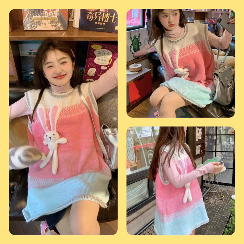 Áo Len Thỏ Phối Màu