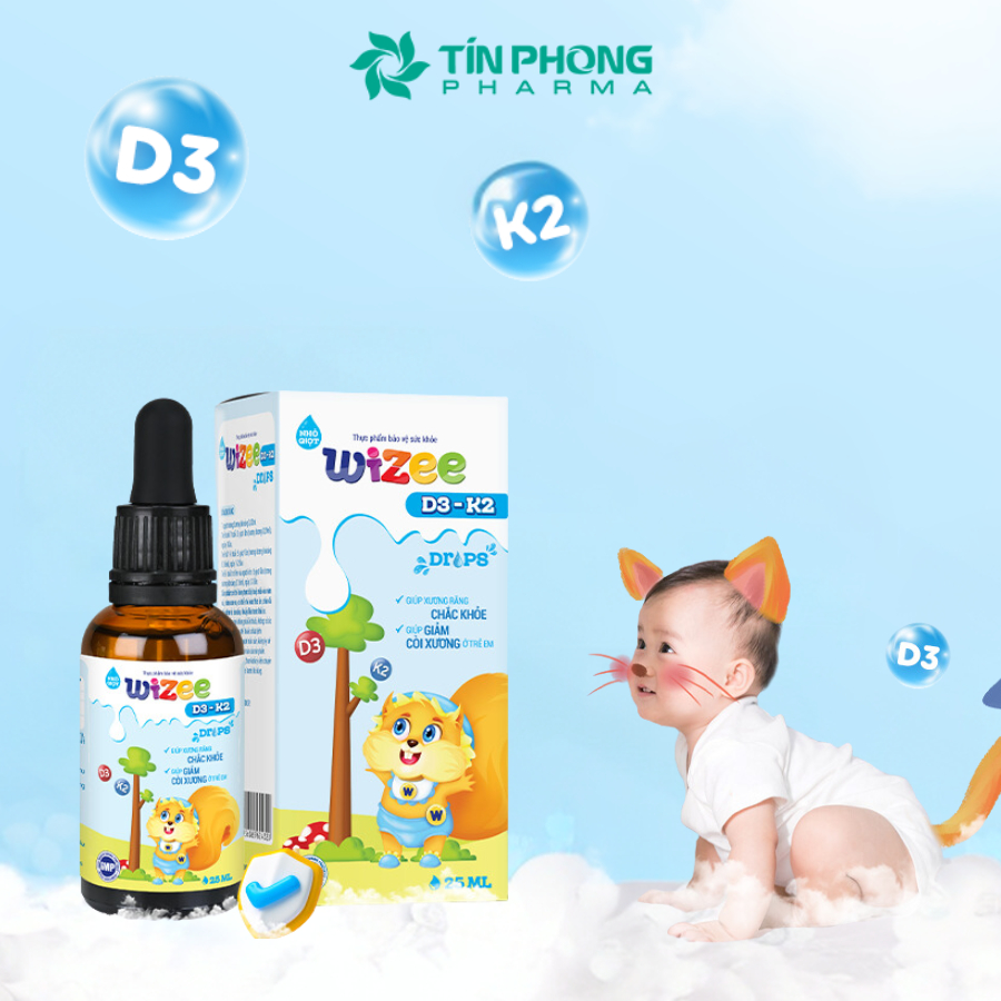 Thực Phẩm Bổ Sung Nhỏ Giọt Wizee D3 K2 Giúp Tăng Cường Hấp Thu Calci, Phát Triển Chiều Cao Cho Trẻ 25ml TTP060