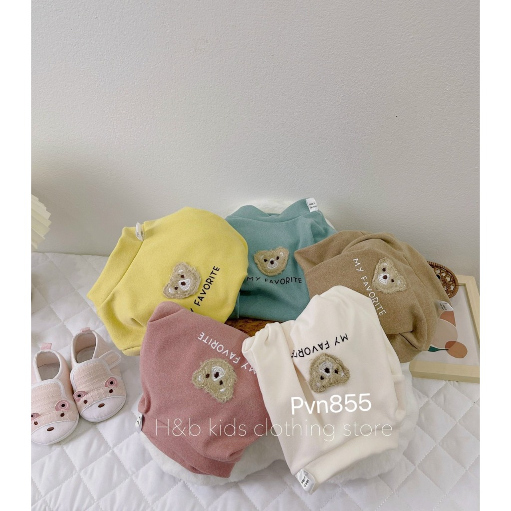 Áo nhung lông gắn gấu cute cho bé
