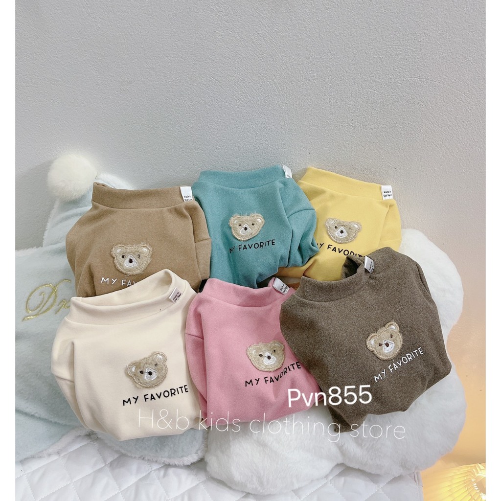 Áo nhung lông gắn gấu cute cho bé