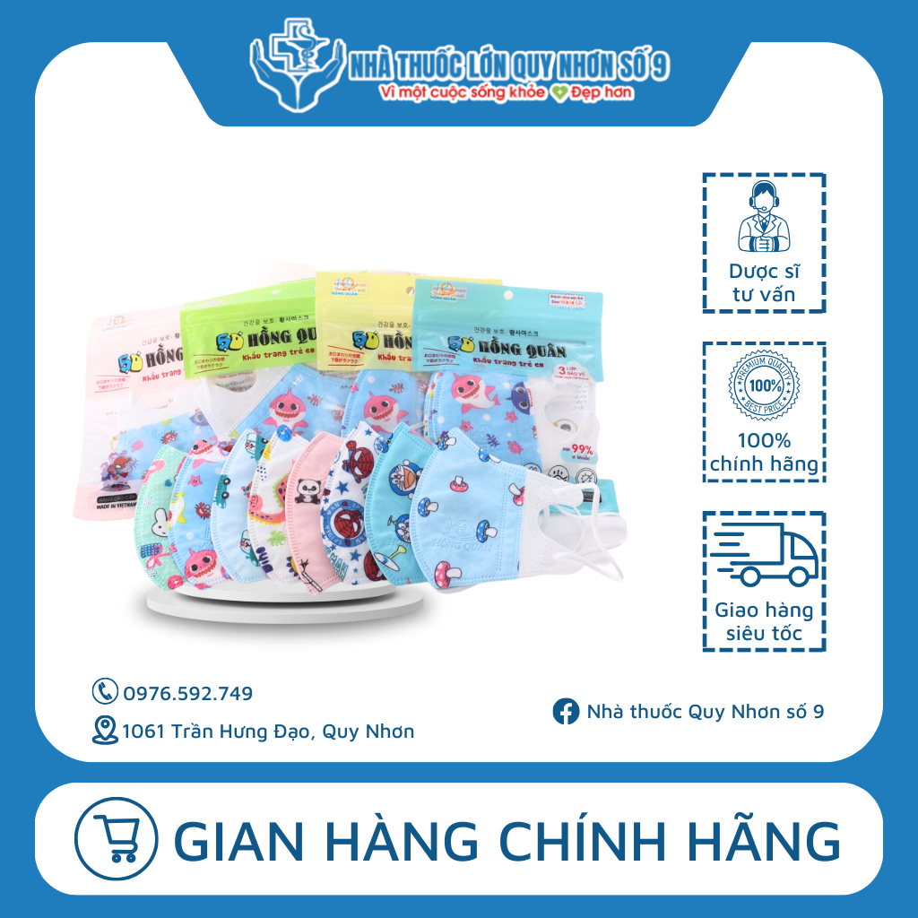 Khẩu trang y tế Hồng Quân - In hình hoạ tiết dễ thương, rõ nét cho bé - NT Quy Nhơn