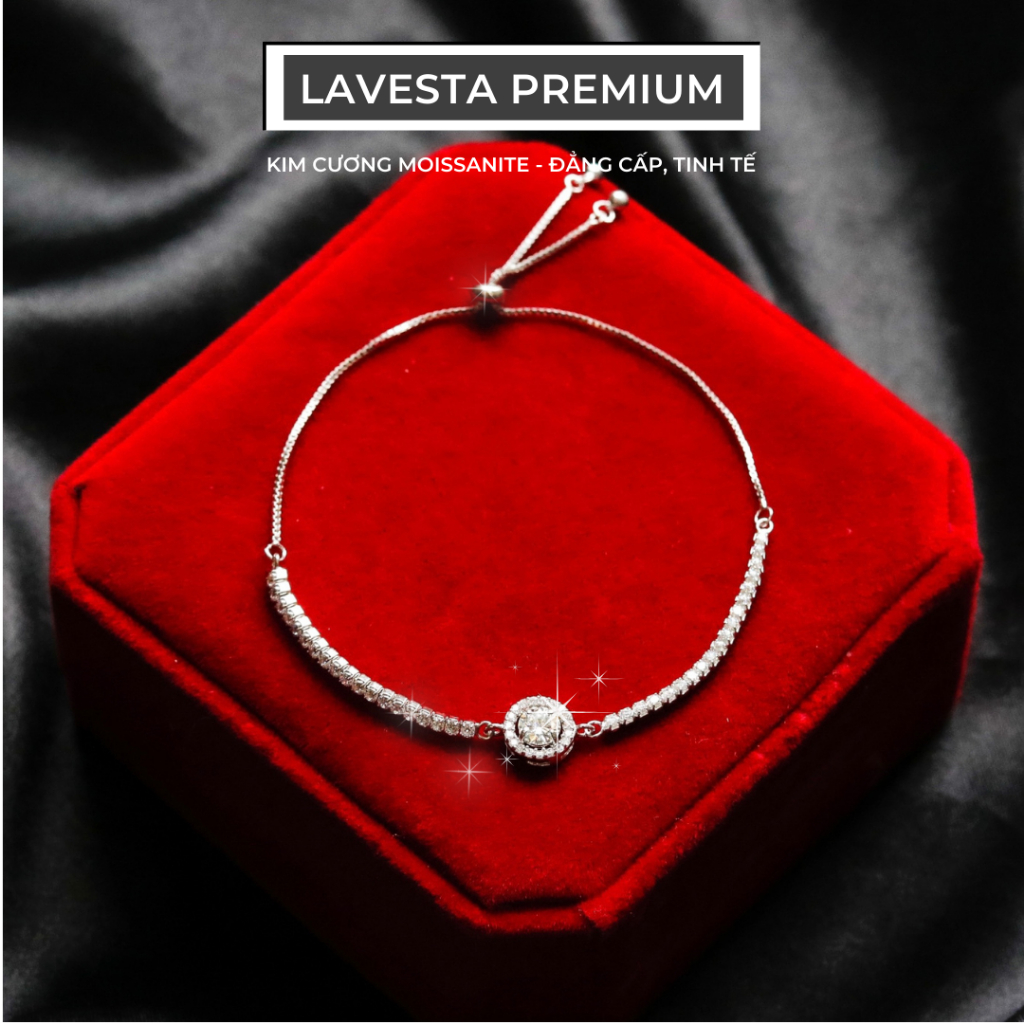 Lắc tay kim cương Moissanite 5 ly kiểm định GRA, bạc xi bạch kim LAVESTA KC83 Flora nữ tính, thanh lịch