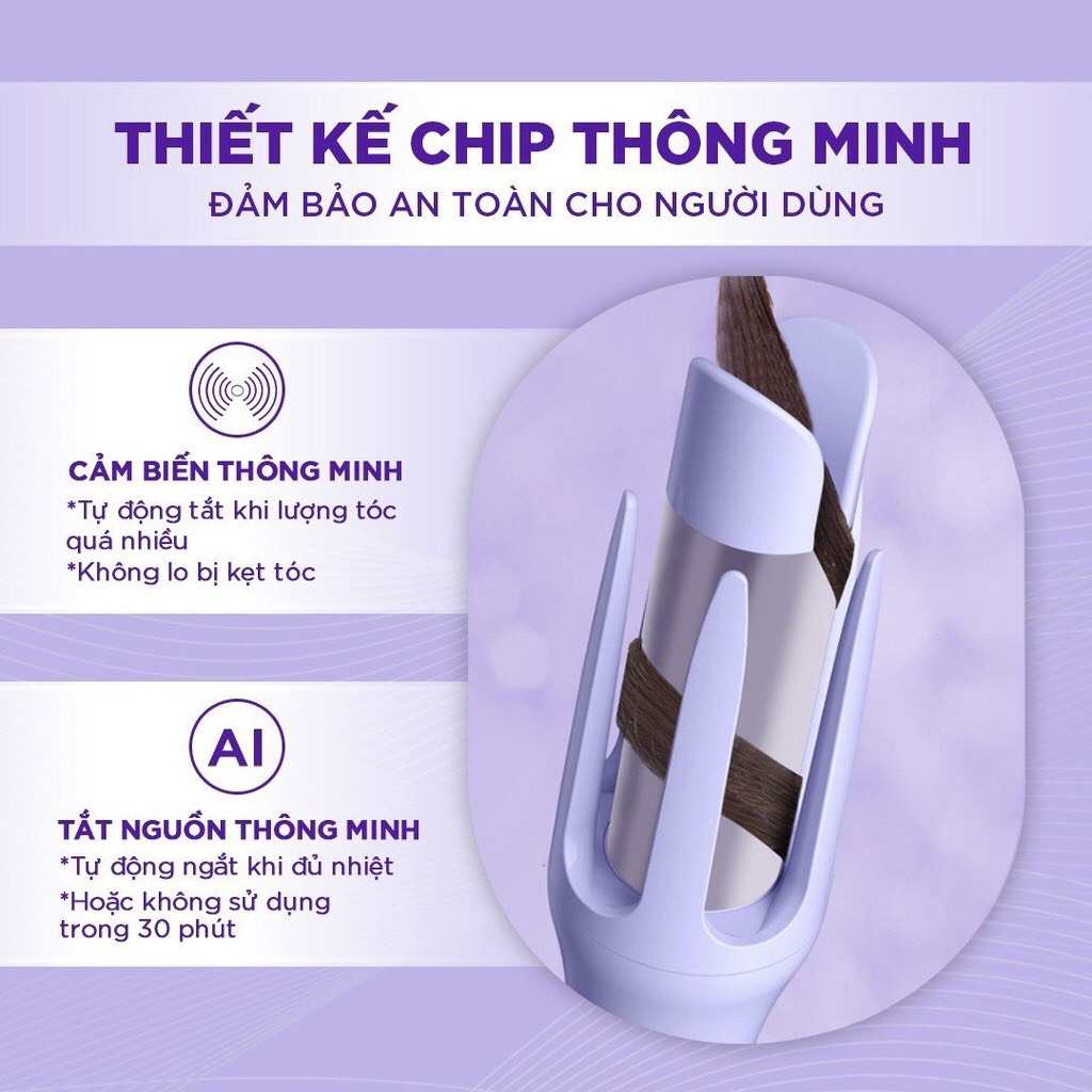 Máy uốn tóc làm xoăn tự động 32mm, Uốn xoăn bảo vệ tóc trục 32mm, giữ tóc suôn mượt bồng bềnh 24h - MUT01