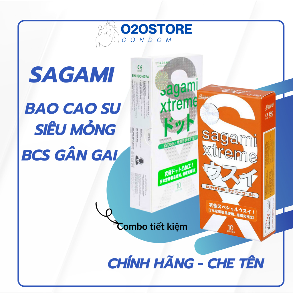 Combo 2 hộp bao cao su Sagami Loveme Orange và Sagame Extreme White siêu mỏng hộp 10 bao che tên kín đáo