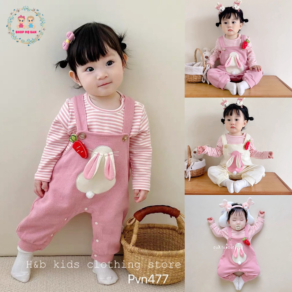 Yếm Cho Bé Gái, Set Áo + Yếm Tai Thỏ Với Áo Chất Zip Lông 2 Mặt Mềm Mịn, Yếm Vải Tổ Ong Mềm Đẹp - MSD9