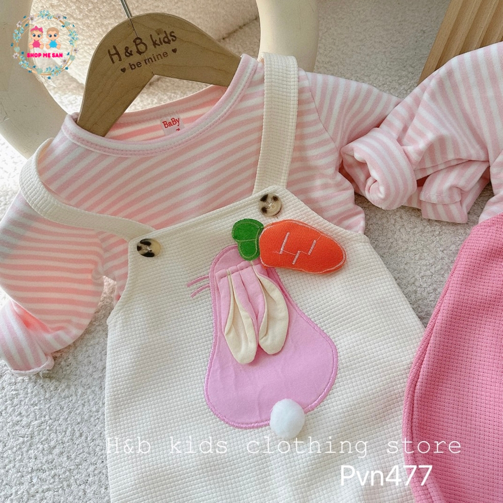 Yếm Cho Bé Gái, Set Áo + Yếm Tai Thỏ Với Áo Chất Zip Lông 2 Mặt Mềm Mịn, Yếm Vải Tổ Ong Mềm Đẹp - MSD9
