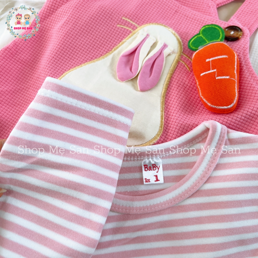 Yếm Cho Bé Gái, Set Áo + Yếm Tai Thỏ Với Áo Chất Zip Lông 2 Mặt Mềm Mịn, Yếm Vải Tổ Ong Mềm Đẹp - MSD9