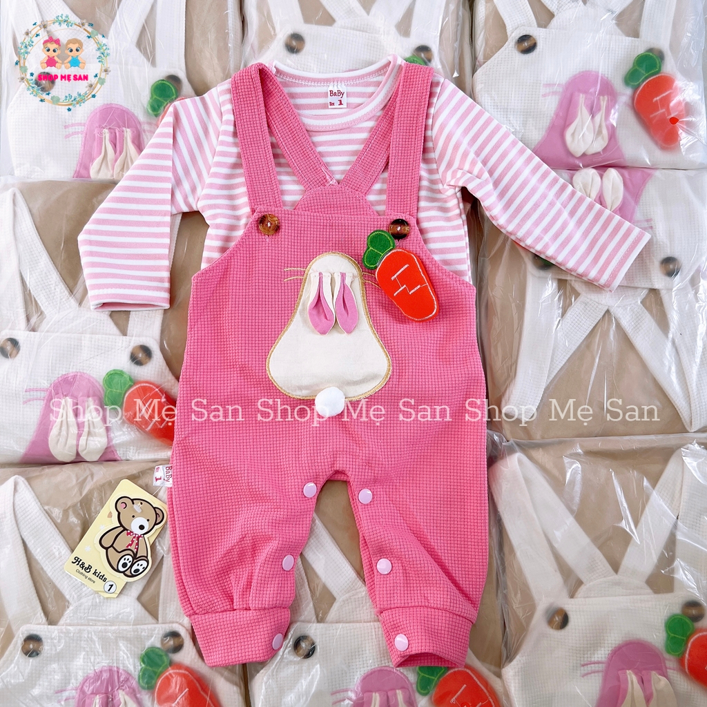 Yếm Cho Bé Gái, Set Áo + Yếm Tai Thỏ Với Áo Chất Zip Lông 2 Mặt Mềm Mịn, Yếm Vải Tổ Ong Mềm Đẹp - MSD9