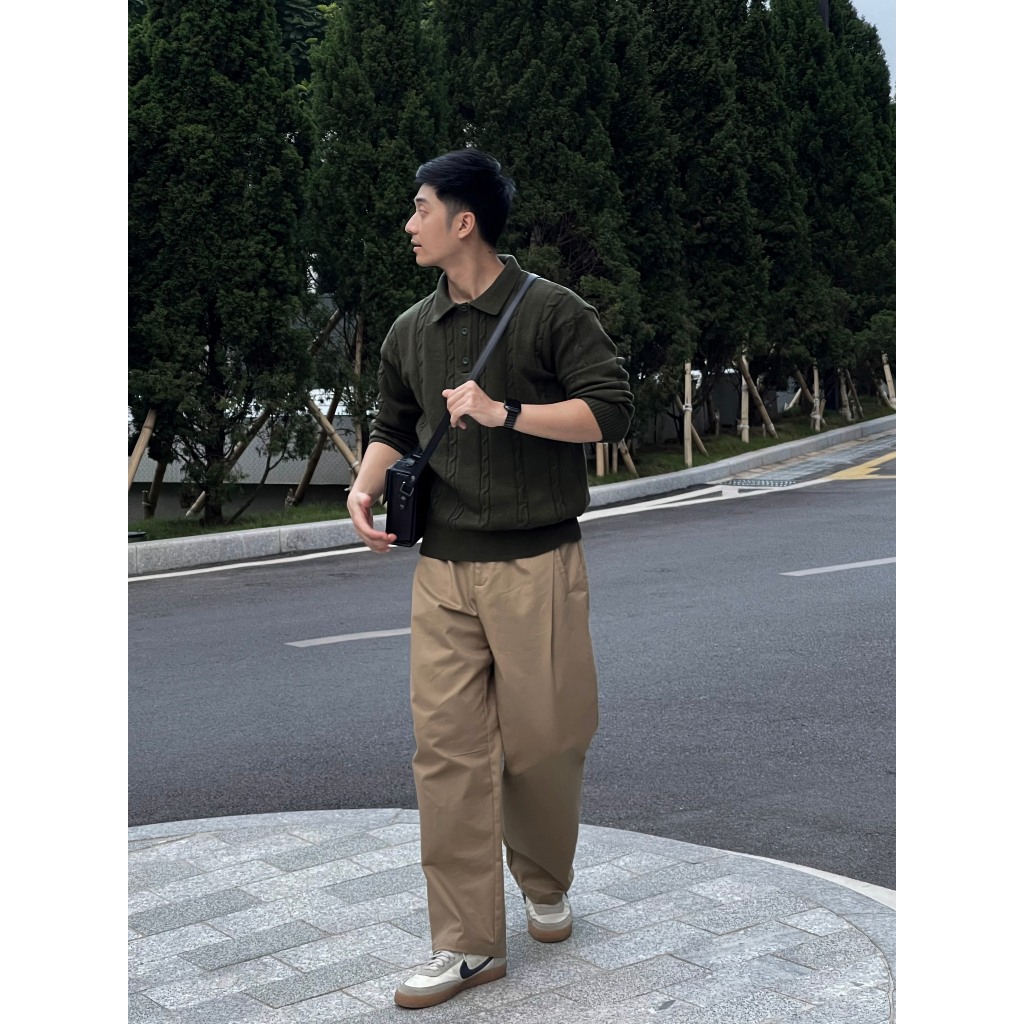 Áo polo len nam RLEN xanh rêu chất len dày dặn