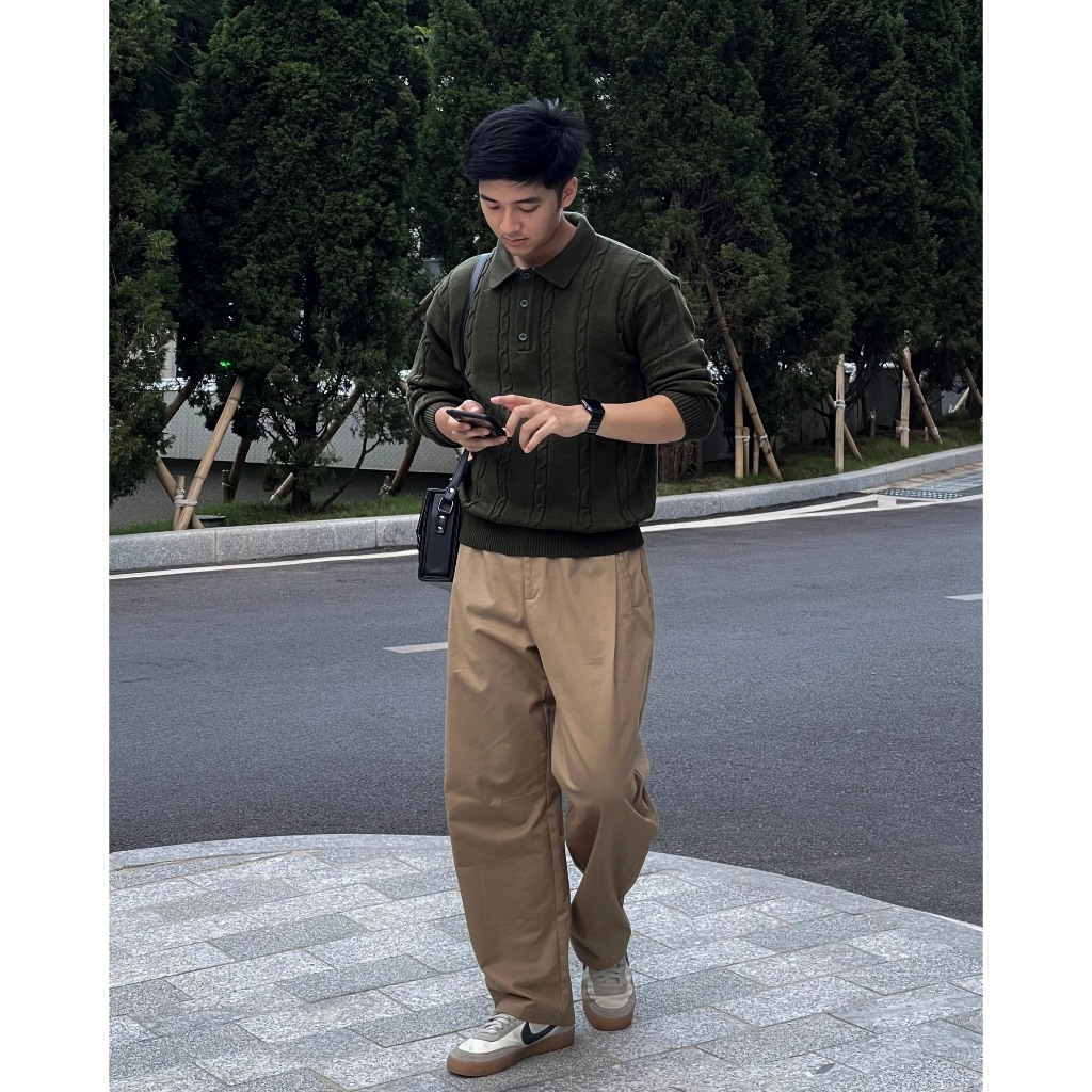 Áo polo len nam RLEN xanh rêu chất len dày dặn