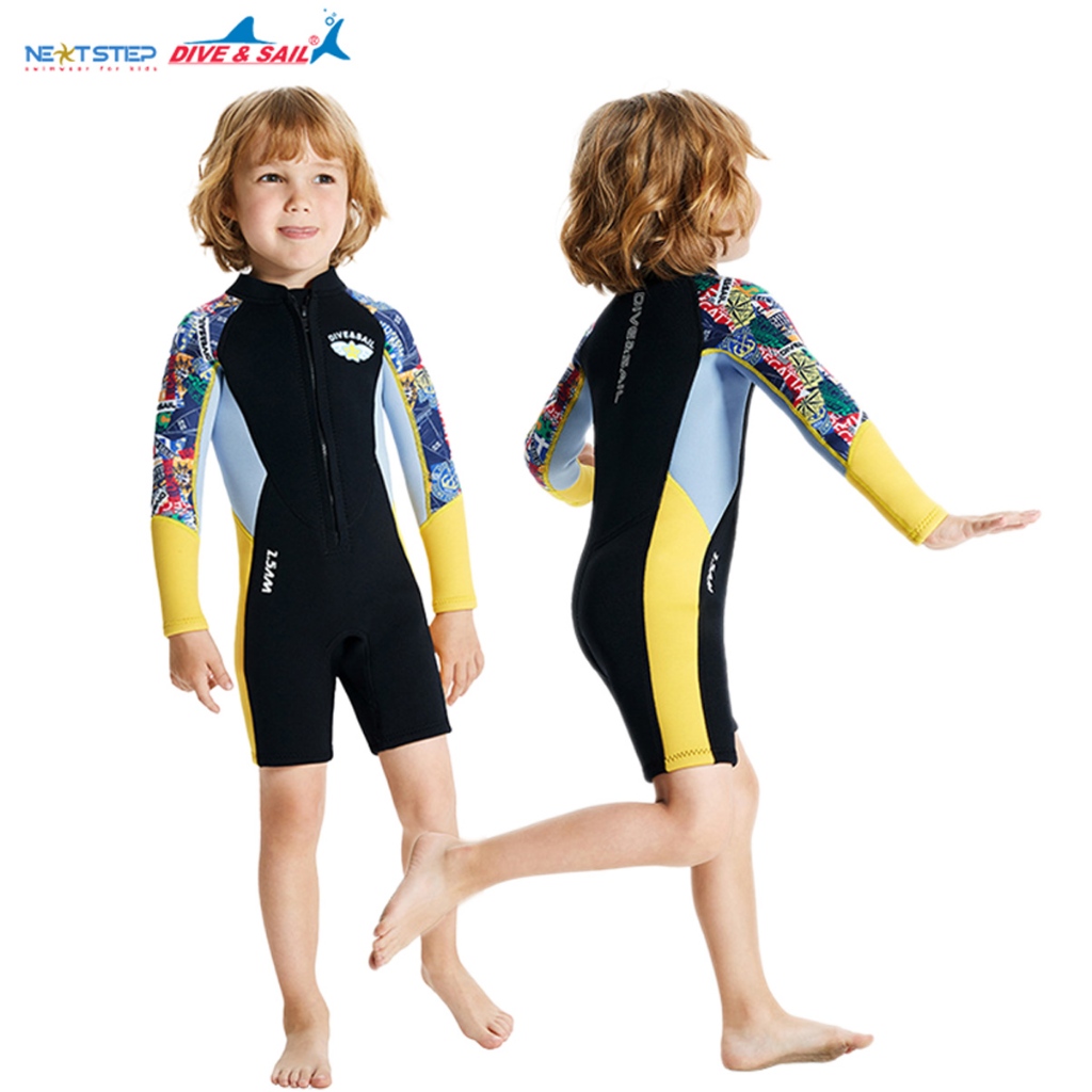 Đồ bơi giữ nhiệt cho bé trai chống nắng tay dài hiệu Dive and Sail chất liệu cao su Neoprene dày 2.5mm chống thấm nước