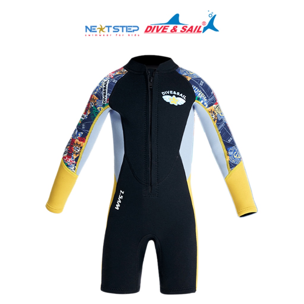 Đồ bơi giữ nhiệt cho bé trai chống nắng tay dài hiệu Dive and Sail chất liệu cao su Neoprene dày 2.5mm chống thấm nước