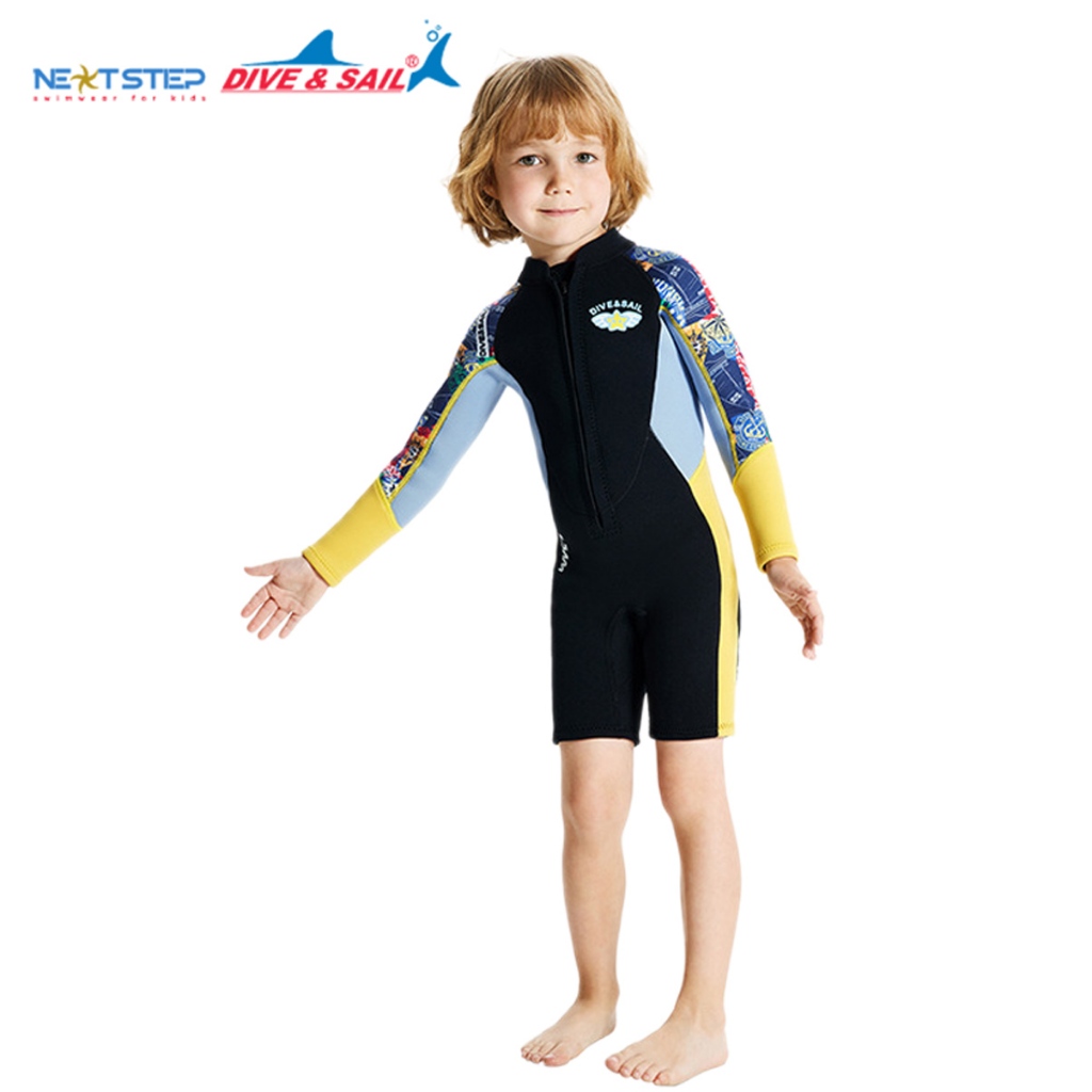 Đồ bơi giữ nhiệt cho bé trai chống nắng tay dài hiệu Dive and Sail chất liệu cao su Neoprene dày 2.5mm chống thấm nước