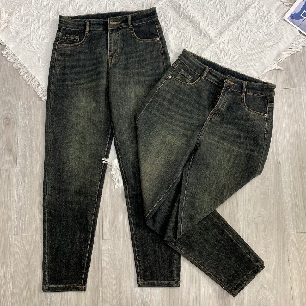 7004 Quần Jean Nữ Baggy Co Giãn Lưng Cao Thoải Mái Túi Thêu Ánh Rêu,quần bò jean bigsize nữ giãn cạp cao