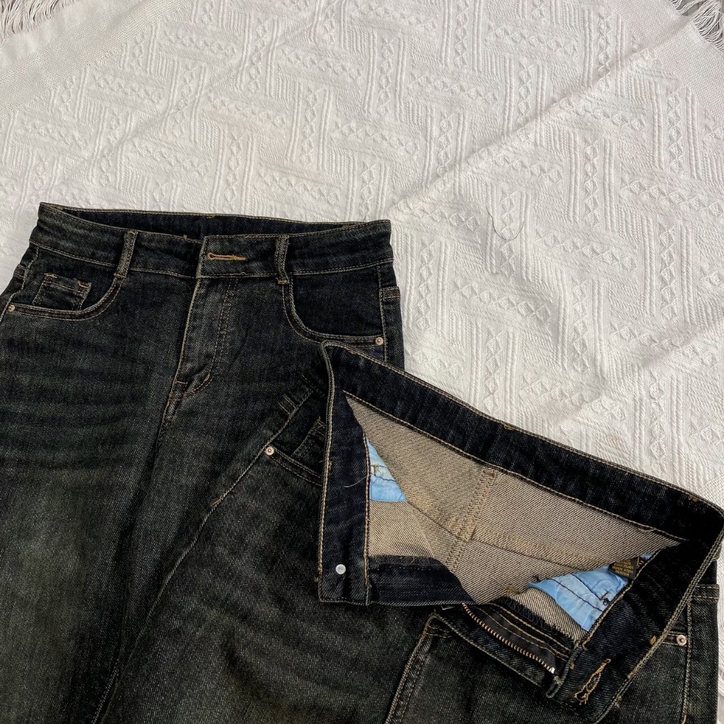 7004 Quần Jean Nữ Baggy Co Giãn Lưng Cao Thoải Mái Túi Thêu Ánh Rêu,quần bò jean bigsize nữ giãn cạp cao