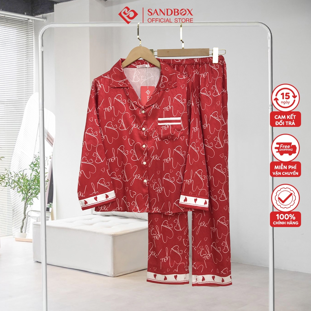 Bộ Pijama Nữ SANDBOX Dài Tay, Quần Dài Chất Lụa Nhật Cao Cấp Mềm Mịn, Họa Tiết Thiết Kế Phối Màu TK002