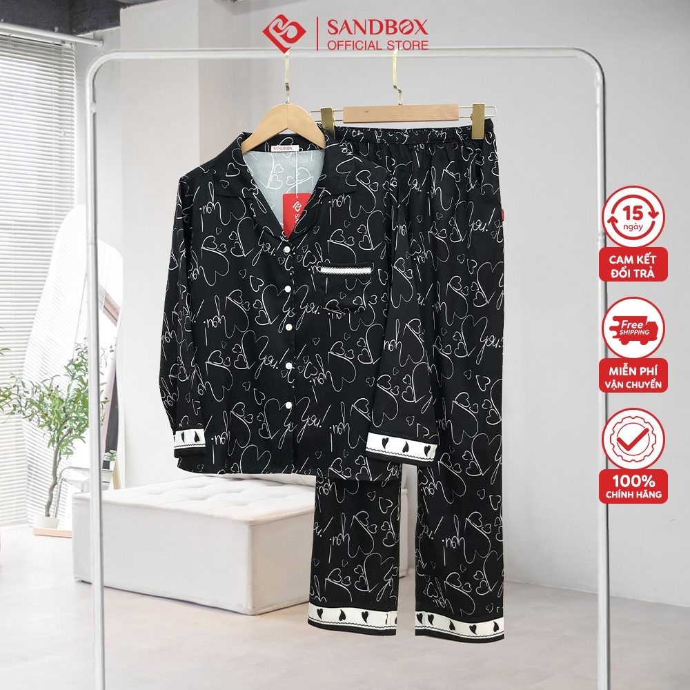 Bộ Pijama Nữ SANDBOX Dài Tay, Quần Dài Chất Lụa Nhật Cao Cấp Mềm Mịn, Họa Tiết Thiết Kế Phối Màu TK002