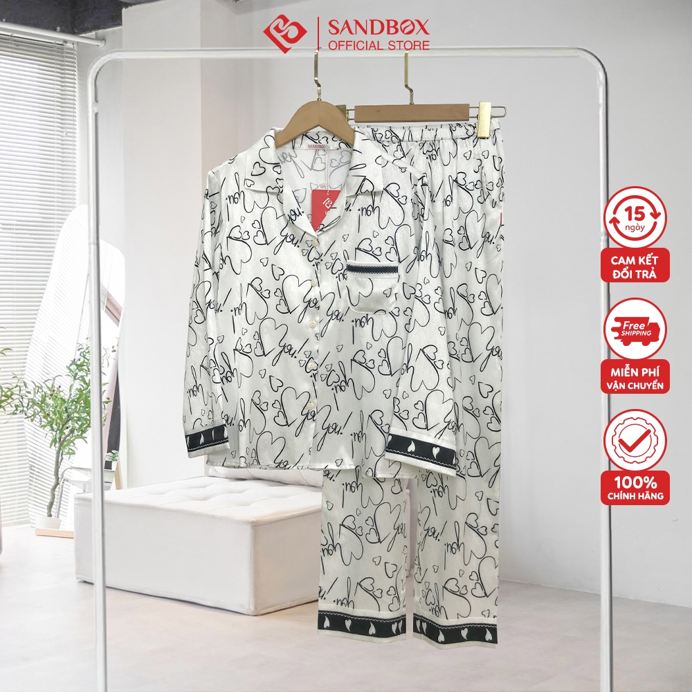 Bộ Pijama Nữ SANDBOX Dài Tay, Quần Dài Chất Lụa Nhật Cao Cấp Mềm Mịn, Họa Tiết Thiết Kế Phối Màu TK002