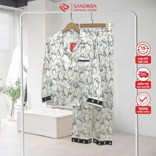 Bộ Pijama Nữ SANDBOX Dài Tay, Quần Dài Chất Lụa Nhật Cao Cấp Mềm Mịn, Họa Tiết Thiết Kế Phối Màu TK002