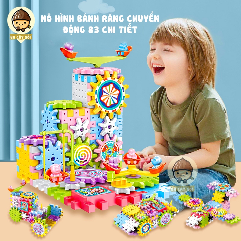 Bộ đồ chơi lắp ghép thông minh mô hình bánh răng chuyển động 83 chi tiết, đồ chơi lắp ráp phát triển trí tuệ cho bé.
