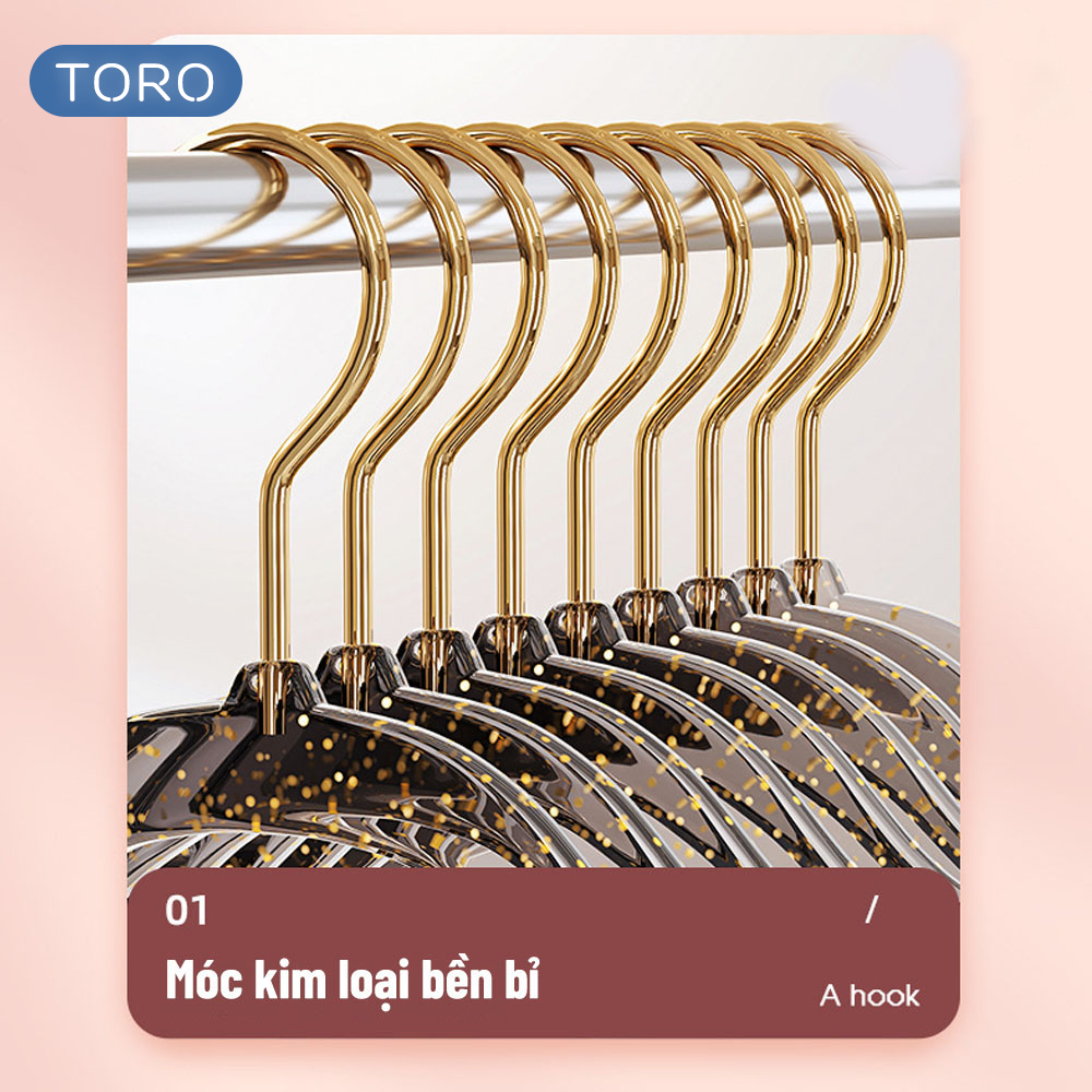 Móc treo quần áo trong suốt TORO mắc quần áo kim tuyến chống trượt đầu móc xoay 360 độ đa năng