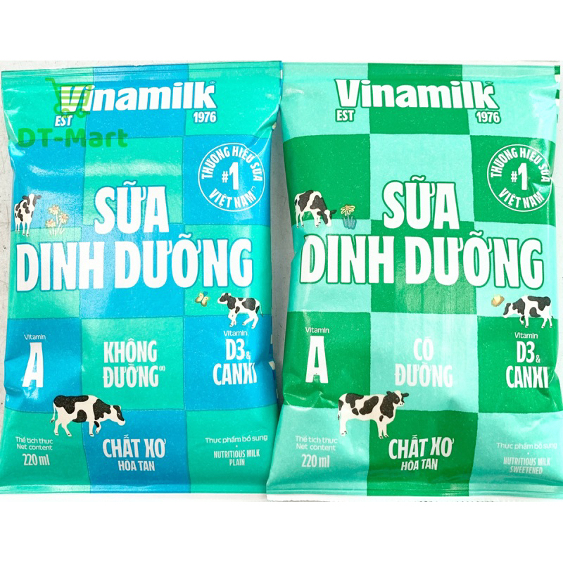 Sữa Tươi Vinamilk Không Đường/Có Đường Túi 220ml