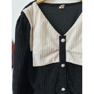 Đầm nhung màu đen phối cổ be size s m