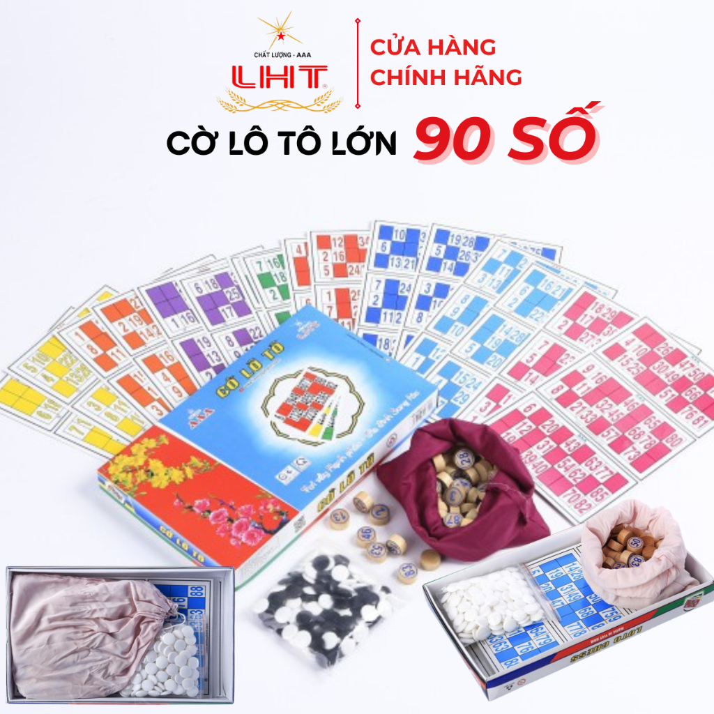 Bộ cờ lô tô lớn 90 số, tặng kèm neo đánh dấu chính hãng LIÊN HIỆP THÀNH, Hàng cao cấp, bìa giấy lô tô dày