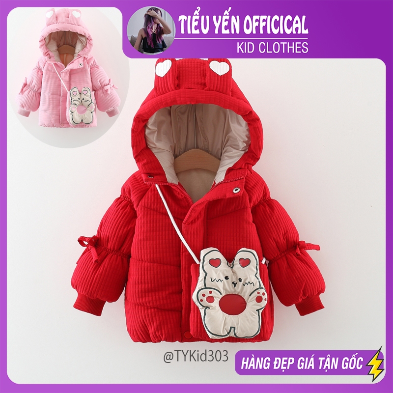 Quần áo trẻ em, Áo khoác phao cao cấp bé gái, áo siêu nhẹ lót lông dày ấm hình thỏ đáng yêu AK303 | Tiểu Yến KID