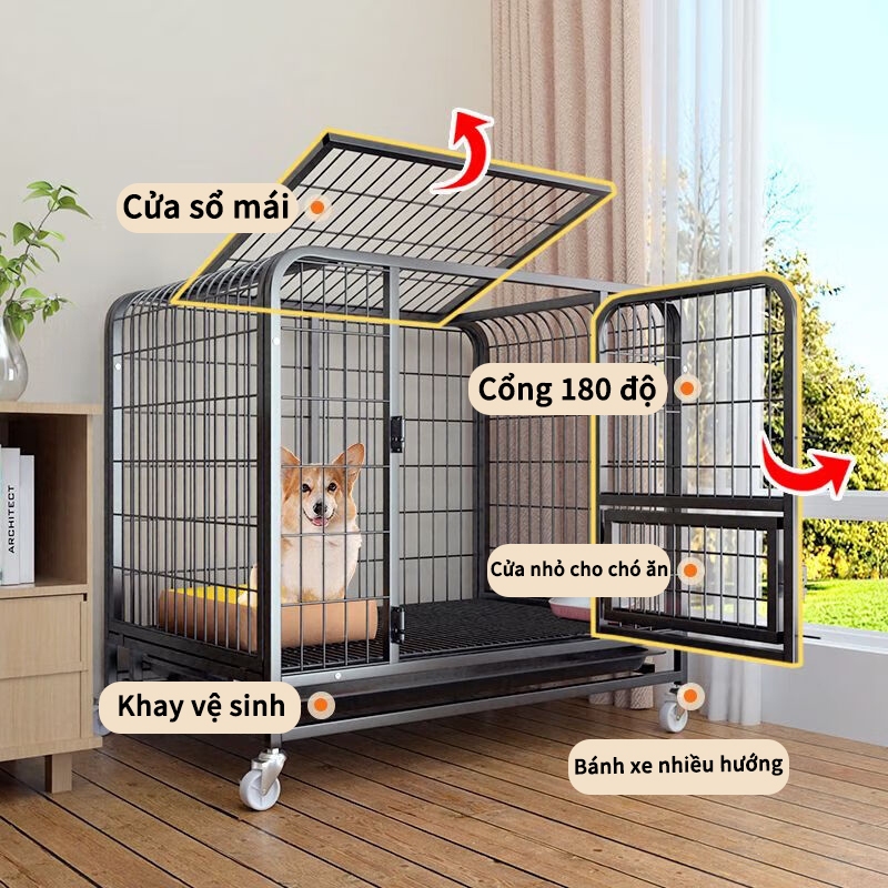 🐱Petorldog🐶 Chuồng Chó Nan Ông Màu Đen và Trắng Sơn Tĩnh Điện Dành Cho Chó Lớn Size 60/78/95/110/125 CM