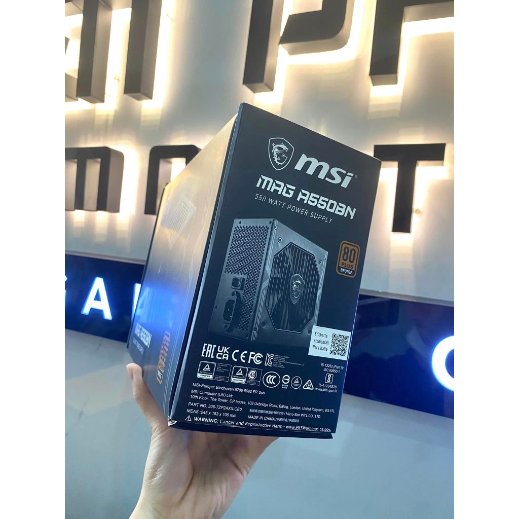 Nguồn máy tính chuẩn 80Plus MSI MAG 550W A550BN 80 Plus Bronze Chính hãng