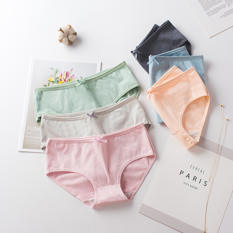 Combo 5 quần Lót Nữ Cotton Trơn Đính Nơ KHÁNG KHUẨN - Rose 012