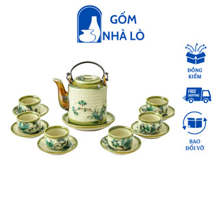 Ấm chén pha chè, ấm chén gốm sứ bát tràng, ấm chén uống trà 500ml, ấm chén tử sa gốm nhà lò atdt01