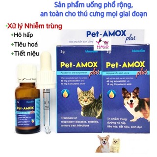 Bột pha uống pet-amox plus giảm tiêu chảy, hô hấp cho chó mèo-lọ 3gram