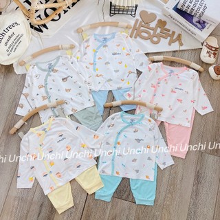 Bộ dài tay sơ sinh Unchi vải thun lạnh size 3-9kg mẫu mới