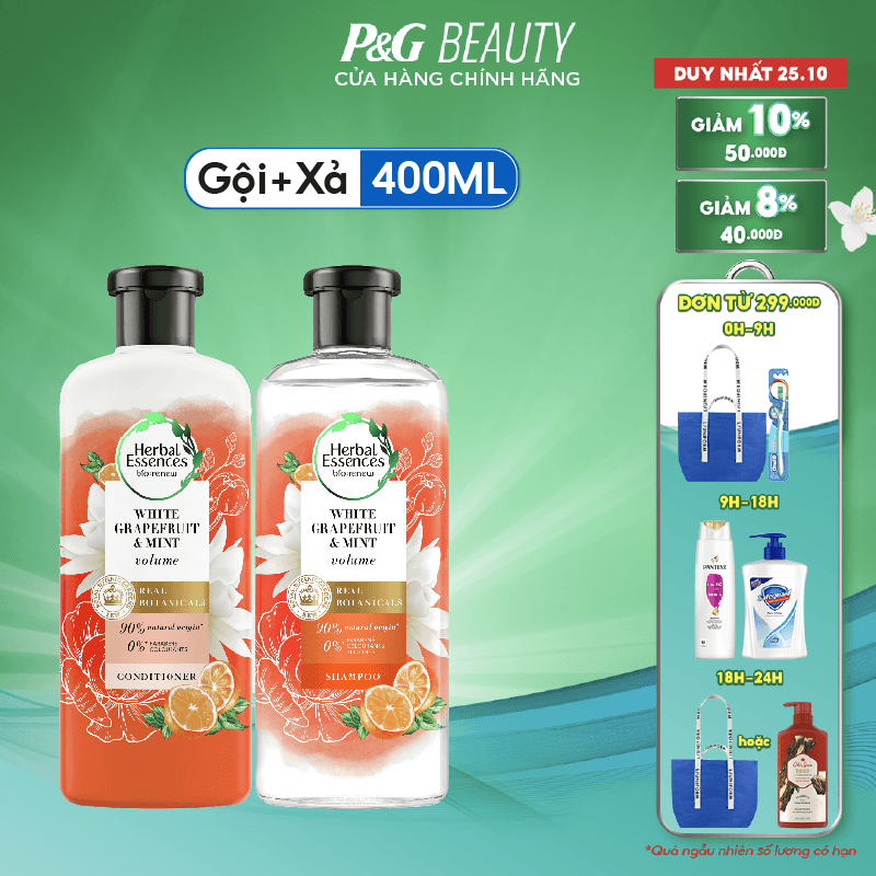 Bộ Gội Xả Herbal Essences Bưởi và Bạc Hà 400ml/ chai