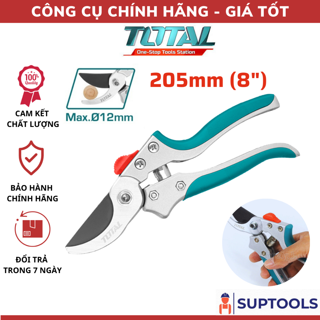 Kéo cắt tỉa cành cây 200mm TOTAL THT15308 Kích thước 8 inch Dụng cụ tỉa hàng rào cây cảnh