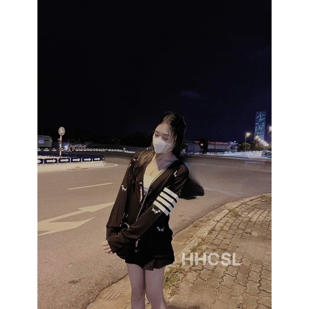 Áo khoác, áo cardigan thom thêu chó họa tiết 4 kẻ sọc cao cấp nam nữ