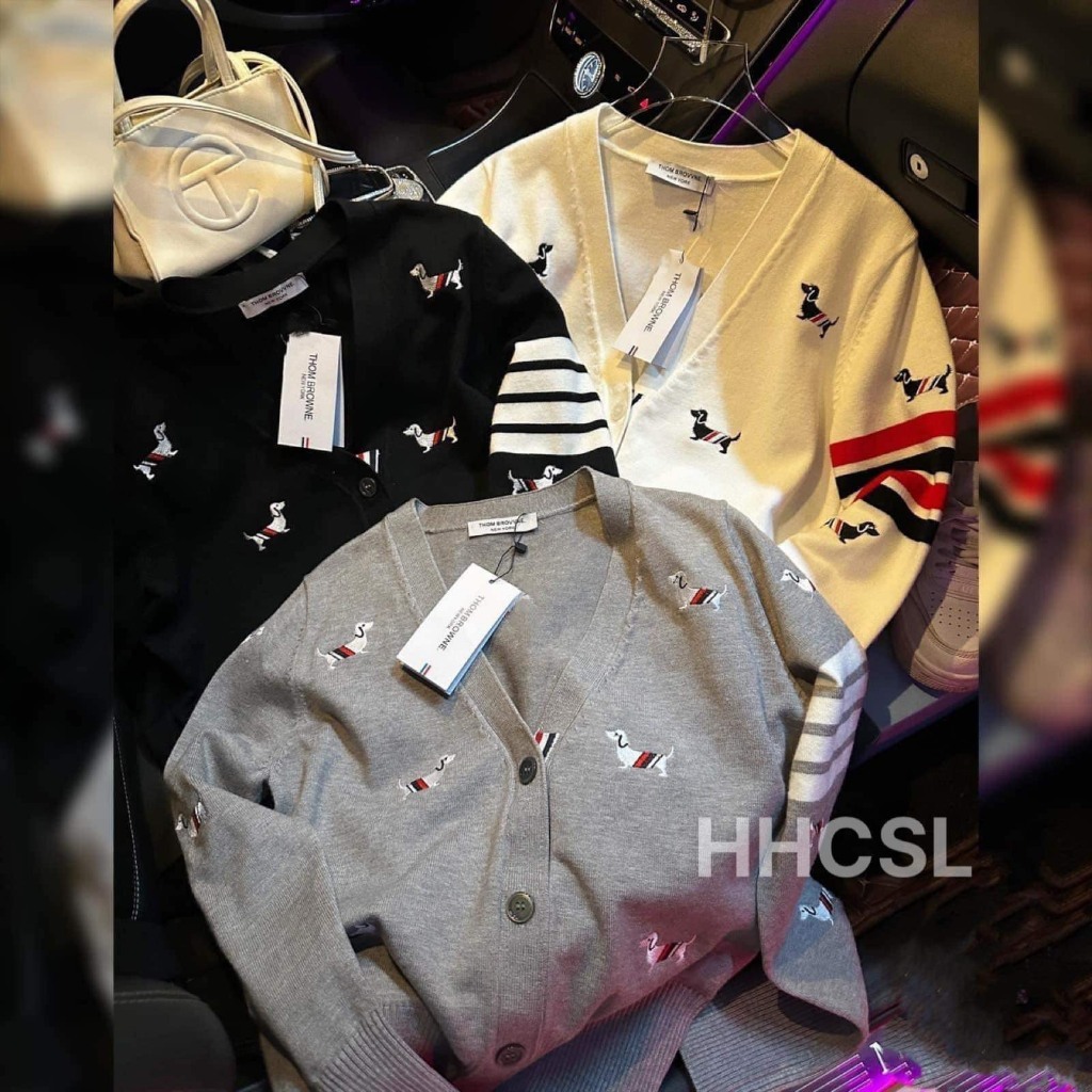 Áo khoác, áo cardigan thom thêu chó họa tiết 4 kẻ sọc cao cấp nam nữ