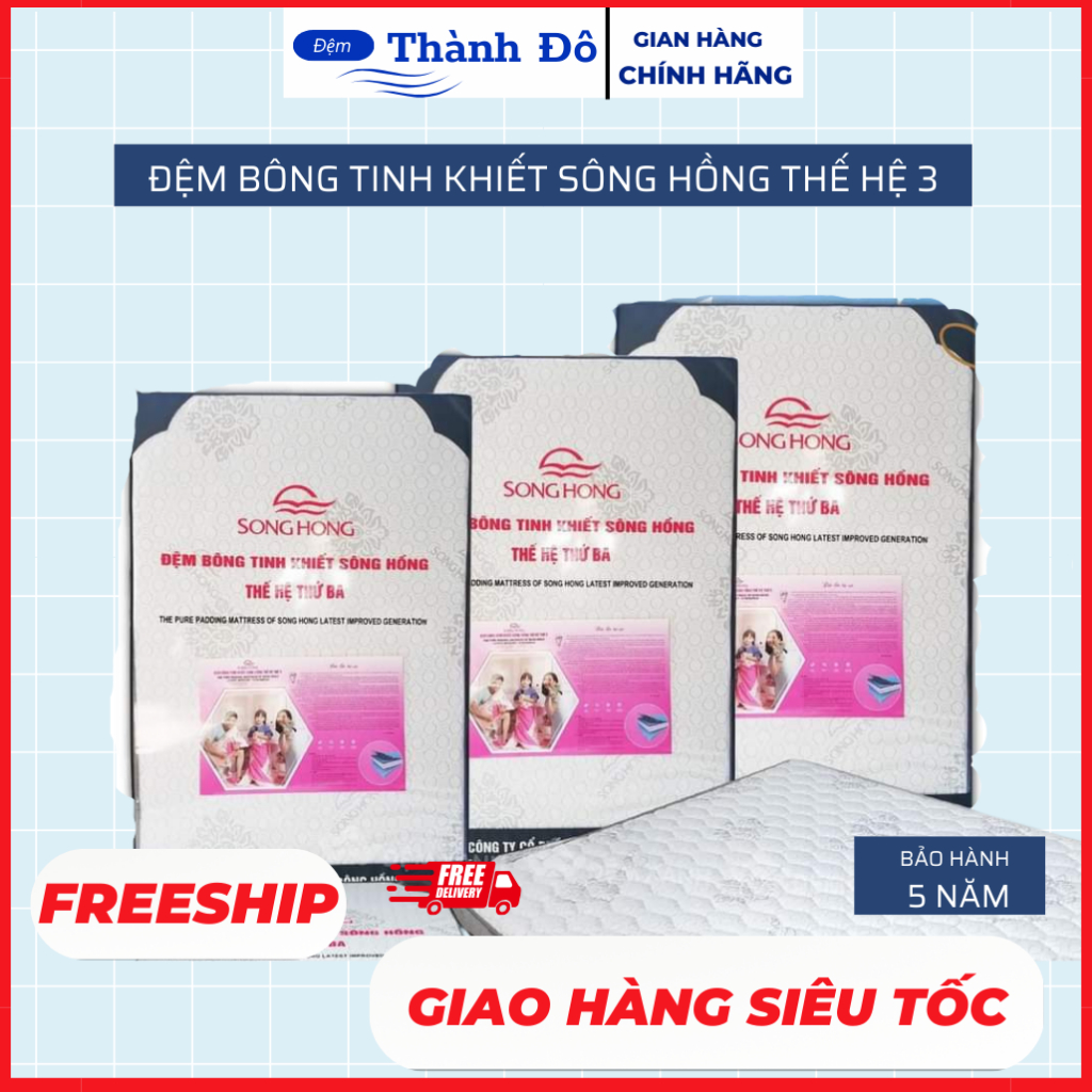 Đệm bông tinh khiết sông hồng thế hệ 3 siêu nẩy-2 mảnh